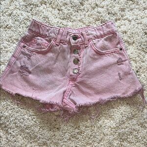Girls Zara Pink Distressed Denim Shorts